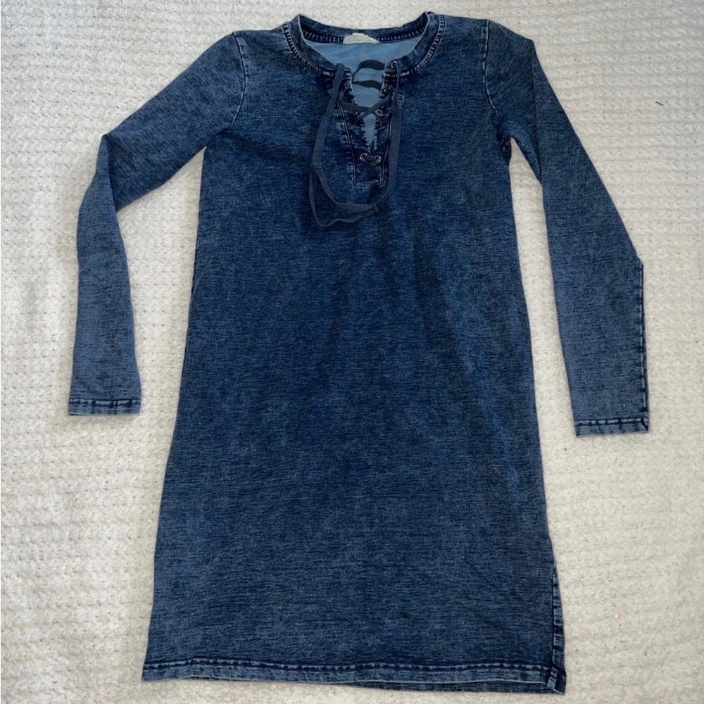 Jane and Delancey Lace-Up Blue Midi Dress